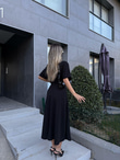 Zelia Beli Pensli Kısa Kol Yırtmaçlı Elbise Siyahyelb2224grs