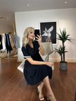 Zenia Keten Gömlek Elbise Siyah 0804118