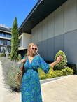 Zenya Desenli Kruvaze Elbise Mavi 1707308