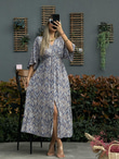 Zenya Mavi Ebruli Desen  Elbise1707308