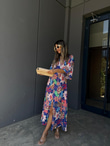 Zenya Pastel Begonya Desen Viskon Elbise Civit Mavisi1707308