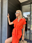Zra Model Kemerli Gömlek Elbise Oranj 1506278