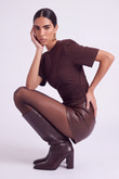 High Waist Mini Meghan Leather Shorts Brown