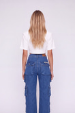 Yüksek Bel Wide Leg  Cargo Jean Pantolon Mavi