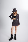 Tüvit Kumaş Crop Tweed Ceket Siyah