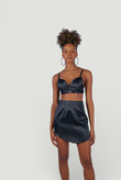 Askılı Crop Saten Fancy Büstiyer Siyah