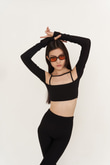 Crop Model Askılı Uzun Kol Molly Bluz Siyah