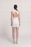 Open-Back Draped Mini Daisy Dress, White