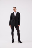 Oversize Kesim Çizgili Strip Blazer Ceket Siyah