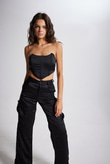 Crop Model Balenli Saten Maddy Büstiyer Siyah