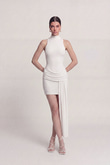 Open-Back Draped Mini Daisy Dress, White