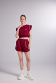 Crop Kesim Kontrast Dikişli Rhode Tshirt Bordo