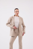 Vatkalı Astarlı Blazer Striped Blazer Ceket Bej