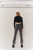Kadın Gri Denim Kumaş Yüksel Bel Straight Kesim Fuerza Jean Pantolon
