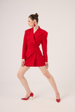 Heleni Blazer Jacket with Draped Waist, Red
