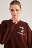 Oversize Kesim Unisex Gaslighting Sweatshirt Kahve