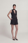 High-Waisted Pleated Lace Nina Shorts, Black