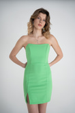 Yırtmaçlı Mini Boy Balenli Laura Elbise Yeşil