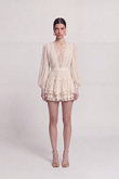 Dantel Detaylı Fırfırlı Olanna Elbise Bej