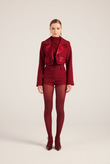 Yakası Saten Detaylı Camila Crop Blazer Ceket Bordo