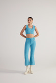 Tüvit Kumaş Crop Tweed Büstiyer Mavi