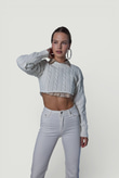 Crop Model Bisiklet Yaka Örgü Merit Kazak Ekru
