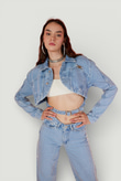 Crop Model Düğme Kapamalı Biana Jean Ceket Mavi