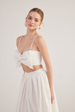 Kurdele Görünümlü Crop Jazmin Bluz Beyaz