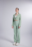Vatkalı Atlas Kumaş Crop Model Panky Ceket Yeşil