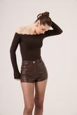Madonna Neckline Lace Macy Cashmere Blouse, Brown