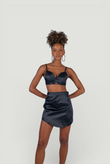 Askılı Crop Saten Fancy Büstiyer Siyah