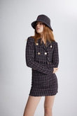 Tüvit Kumaş Crop Tweed Ceket Siyah