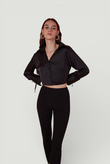 Özel Dokulu Saten Crop Silky Gömlek Siyah