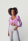 Crop Model Bağlamalı Kol Detaylı Elsa Bluz Pembe