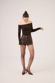 Madonna Neckline Lace Macy Cashmere Blouse, Brown