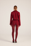 Yakası Saten Detaylı Camila Crop Blazer Ceket Bordo