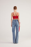 Yüksek Bel Kurdele Detaylı Wide Leg Kyla Jean Pantolon Mavi