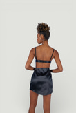 Askılı Crop Saten Fancy Büstiyer Siyah