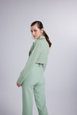 Vatkalı Atlas Kumaş Crop Model Panky Ceket Yeşil