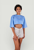 Bisiklet Yaka Holly Crop Tshirt Mavi