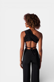 Omuz Detaylı Beatrice Crop Siyah