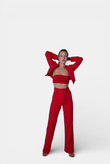 Vatkalı Atlas Kumaş Crop Model Panky Ceket Kırmızı