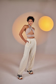 Crop Model Wrap Top Bej