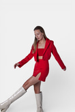 Vatkalı Atlas Kumaş Crop Model Panky Ceket Kırmızı