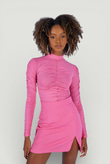 Drape Detaylı Yarım Balıkçı Draped Bluz Pembe