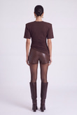 High Waist Mini Meghan Leather Shorts Brown