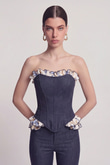 Venus Bustier with Ruffle Detail and Jean-Look Design, Navy Blue