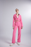 Vatkalı Atlas Kumaş Crop Model Panky Ceket Pembe