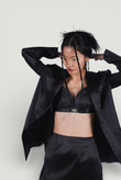 Askılı Crop Saten Fancy Büstiyer Siyah