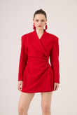 Heleni Blazer Jacket with Draped Waist, Red
